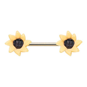 WILDKLASS Springtime Sunflower Flower Nipple Barbell Ring-WildKlass Jewelry