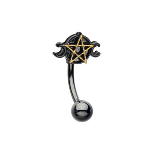 Blacken Wiccan Pentagram WildKlass Curved Barbell Eyebrow Ring-WildKlass Jewelry