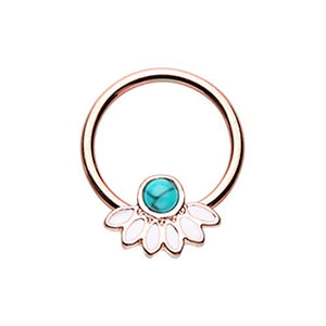 Rose Gold Filigree Synthetic Turquoise Steel WildKlass Captive Bead Ring-WildKlass Jewelry