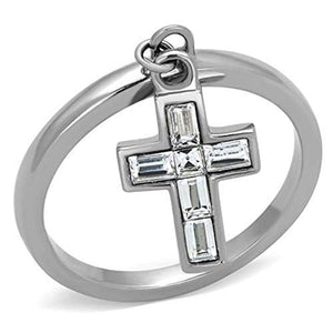 WildKlass Stainless Steel Cross Ring High Polished (no Plating) Women AAA Grade CZ Clear-WildKlass Jewelry