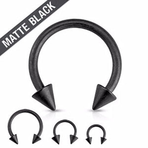 Matte Black IP Horseshoe with Spike Ends Circular Barbell 316L Surgical Steel-WildKlass Jewelry