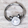 316L Stainless Steel Pearl Cat Snap-in WildKlass Captive Bead Ring/Septum Ring-WildKlass Jewelry