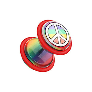 Peace Rainbow Acrylic Fake WildKlass Plug with O-Rings-WildKlass Jewelry