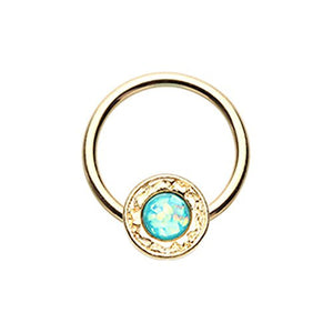 Golden Ornate Round Opal Steel WildKlass Captive Bead Ring-WildKlass Jewelry