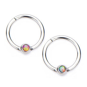 16g Stainless Steel WildKlass Hinged Segment Rings with Opal-WildKlass Jewelry