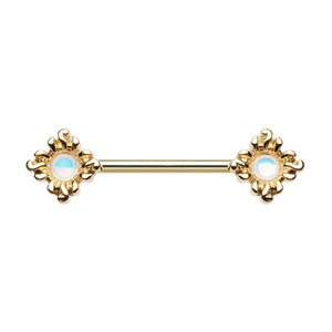 WILDKLASS Golden Illuminating Opal Sun Nipple Barbell-WildKlass Jewelry