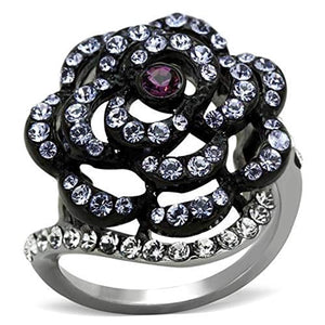 WildKlass Stainless Steel Flower Ring Two-Tone IP Black Women Top Grade Crystal Amethyst-WildKlass Jewelry