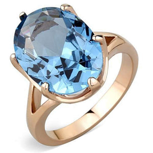 WildKlass Stainless Steel Oval Ring IP Rose Gold Women Synthetic London Blue-WildKlass Jewelry
