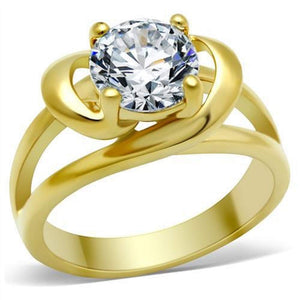 WildKlass Stainless Solitaire Steel Ring IP Gold Women AAA Grade CZ Clear-WildKlass Jewelry