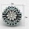 WildKlass Stainless Steel Flower Ring Two-Tone IP Black Women Top Grade Crystal Sea Blue-WildKlass Jewelry
