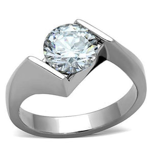 WildKlass Stainless Steel Solitaire Ring High Polished (no Plating) Women AAA Grade CZ Clear-WildKlass Jewelry