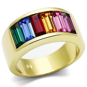 WildKlass Stainless Steel Multicolor Ring IP Gold Women Top Grade Crystal Multi Color-WildKlass Jewelry