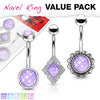 WILDKLASS 3 Pcs Value Pack Assorted Illuminating Stone Set 316L Surgical Steel Belly Button Navel Rings-WildKlass Jewelry