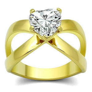 WildKlass Stainless Steel Heart Ring IP Gold Women AAA Grade CZ Clear-WildKlass Jewelry