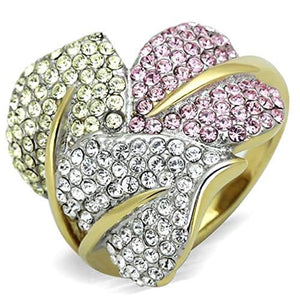 WildKlass Stainless Steel Pave Ring Two-Tone IP Gold Women Top Grade Crystal Multi Color-WildKlass Jewelry
