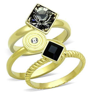 WildKlass Stainless Stackable Steel Ring IP Gold Women Top Grade Crystal Jet-WildKlass Jewelry