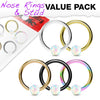WILDKLASS 5 Pcs Value Pack IP Plated White Opal Ball Fixed 316L Surgical Steel Hoop Nose Rings-WildKlass Jewelry