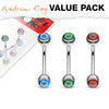 WILDKLASS 3 Pcs Value Pack Eyeball Inlaid 316L Surgical Steel Curved Barbells, Eyebrow Rings-WildKlass Jewelry