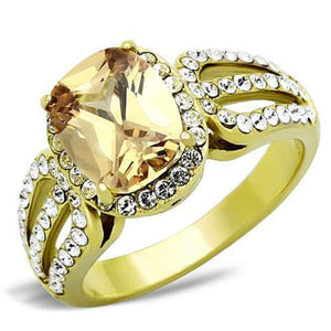 WildKlass Stainless Steel Halo Ring IP Gold Women AAA Grade CZ Champagne-WildKlass Jewelry