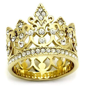 WildKlass Stainless Steel Crown Ring IP Gold Women Top Grade Crystal Clear-WildKlass Jewelry