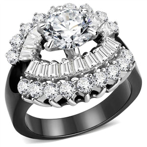 WildKlass Stainless Steel Pave Ring Two-Tone IP Black Women AAA Grade CZ Clear-WildKlass Jewelry