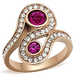 WildKlass Stainless Steel Anniversary Ring IP Rose Gold Women Top Grade Crystal Fuchsia-WildKlass Jewelry