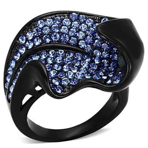 WildKlass Stainless Steel Pave Ring IP Black Women Top Grade Crystal Sapphire-WildKlass Jewelry