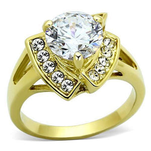 WildKlass Stainless Steel Halo Ring IP Gold Women AAA Grade CZ Clear-WildKlass Jewelry