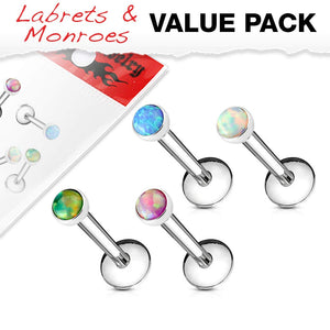 WILDKLASS 4 Pcs Value Pack Internally Threaded Opal Set 316L Surgical Steel Labret, Flat Back Studs-WildKlass Jewelry