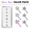 WILDKLASS 6 Pcs of Three Prong Set Round CZ Triangle and Five CZ Flower Top 316L Surgical Steel 20ga Nose Stud Rings Gem Box Package-WildKlass Jewelry