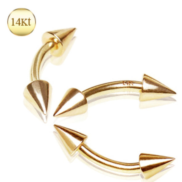 14Kt Yellow Gold Eyebrow Ring with Spikes-WildKlass Jewelry