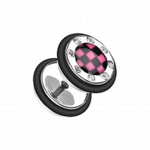 Checker Gem Rimmed Steel Fake Plug-WildKlass Jewelry