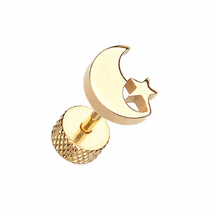 Golden Crescent Moon & Star Steel Fake Plug-WildKlass Jewelry