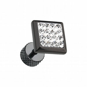 Blackline Square Multi-Sprinkle Dot Multi Gem Steel Fake Plug-WildKlass Jewelry
