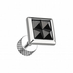 Square Tetrad Onyx Pyramid Stone Steel Fake Plug-WildKlass Jewelry