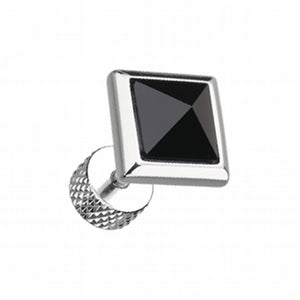 Square Onyx Pyramid Stone Steel Fake Plug-WildKlass Jewelry