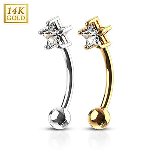 14 Karat Solid Gold Star CZ Prong WildKlass Eyebrow Curve Ring-WildKlass Jewelry