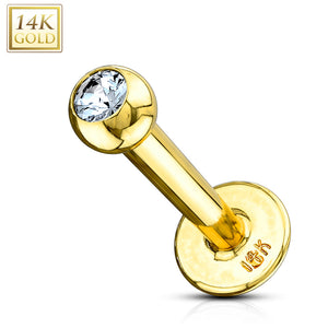 Clear CZ Gem Ball Top 14 Karat Solid Yellow Gold WildKlass Labret Monroe-WildKlass Jewelry