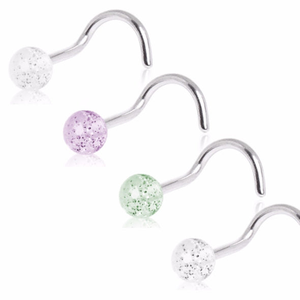 316L Surgical Steel Screw Nose Ring with Acrylic Glitter Ball-WildKlass Jewelry