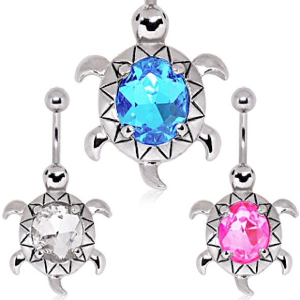 316L Surgical Steel Large CZ Turtle Navel Ring-WildKlass Jewelry