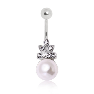 316L Surgical Steel Crowned Pearl Navel Ring-WildKlass Jewelry