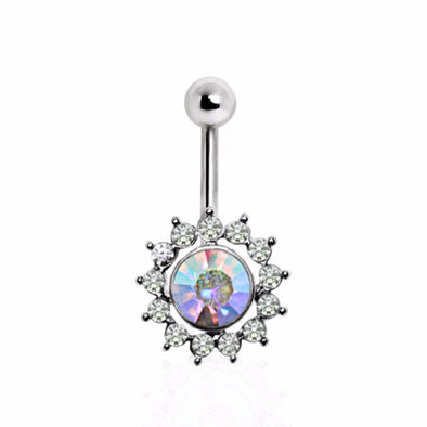 316L Surgical Steel Multi CZ Floral Navel Ring-WildKlass Jewelry