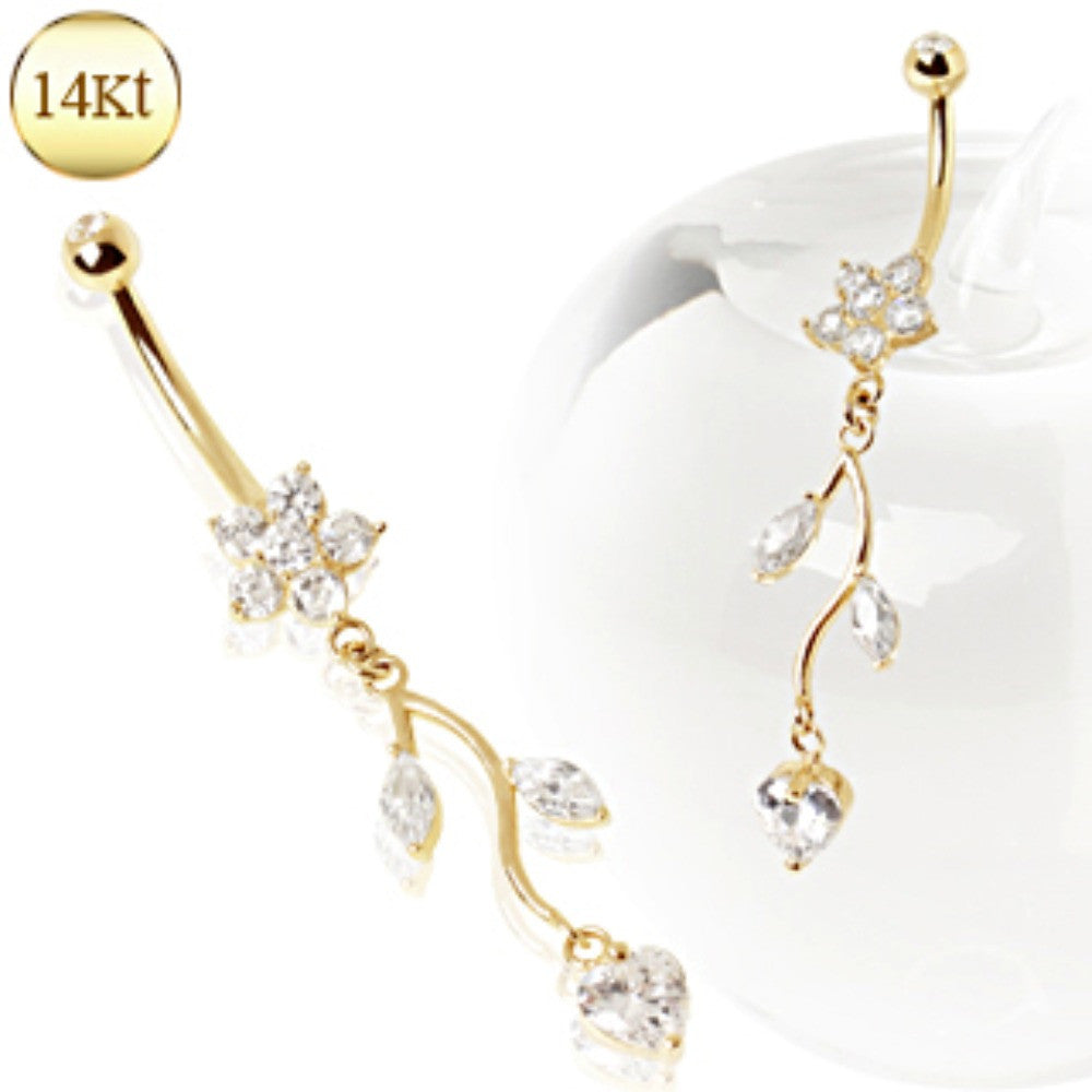 14Kt. Yellow Gold Navel Ring with Prong Set White Synthetic Opal main image 1