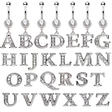 316L Surgical Steel Navel Ring with Alphabet Letter Dangle-WildKlass Jewelry