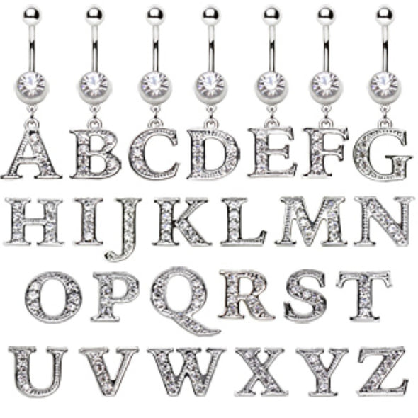 316L Surgical Steel Navel Ring with Alphabet Letter Dangle-WildKlass Jewelry