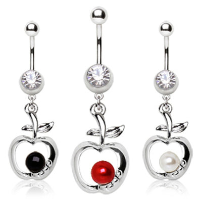 316L Surgical Steel Navel Ring with Apple Dangle-WildKlass Jewelry