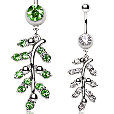 316L Surgical Steel Navel Ring Leaf Dangle-WildKlass Jewelry