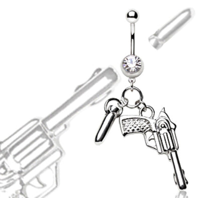 316L Surgical Steel Navel Ring Pistol and Bullet Dangle-WildKlass Jewelry