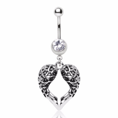 316L Surgical Steel Gemmed Navel Ring with Angel Wings Dangle-WildKlass Jewelry