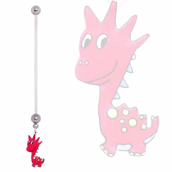 BioFlex Pregnancy Navel Ring with Pink Dinosaur Dangle-WildKlass Jewelry
